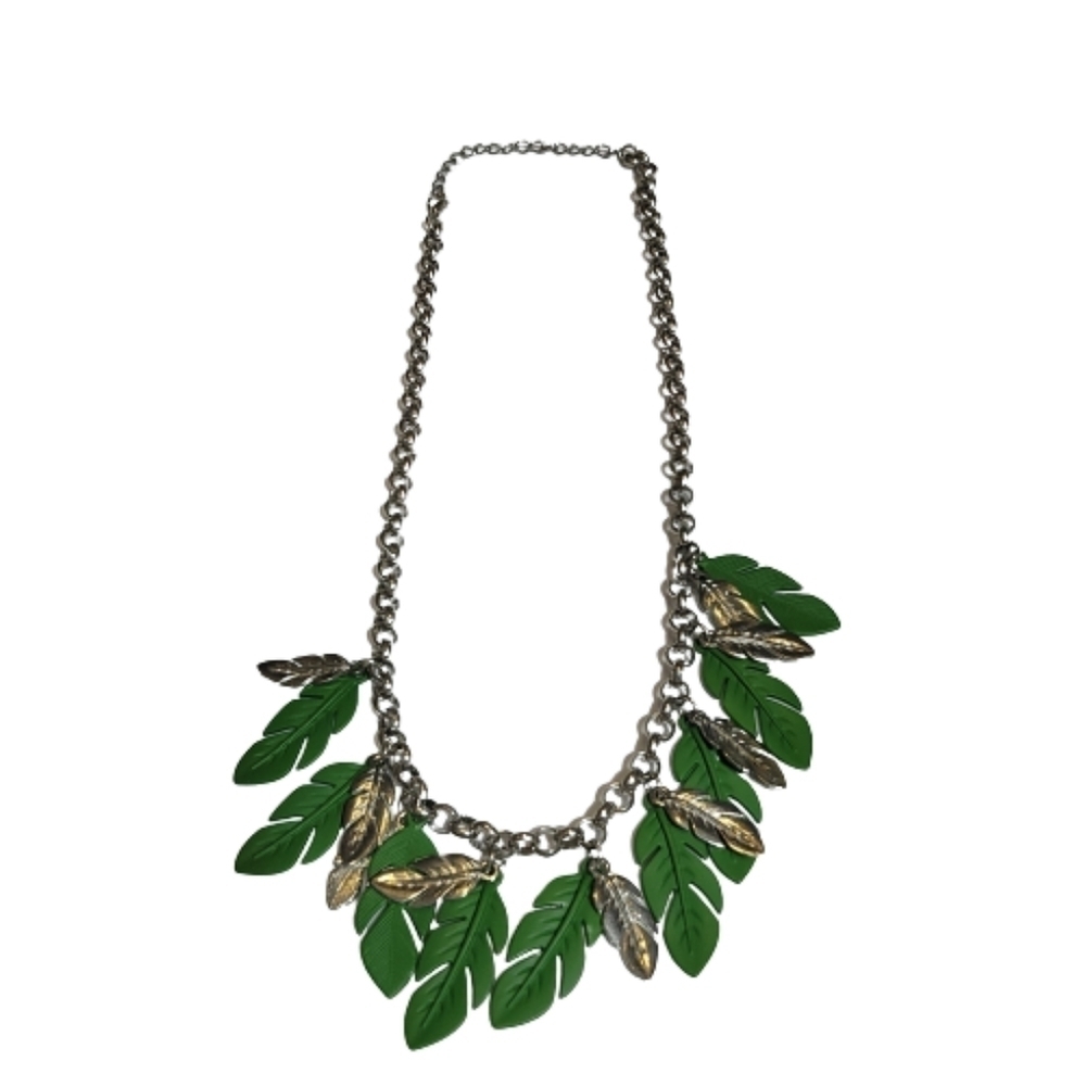 Green leaves silver leaves necklace